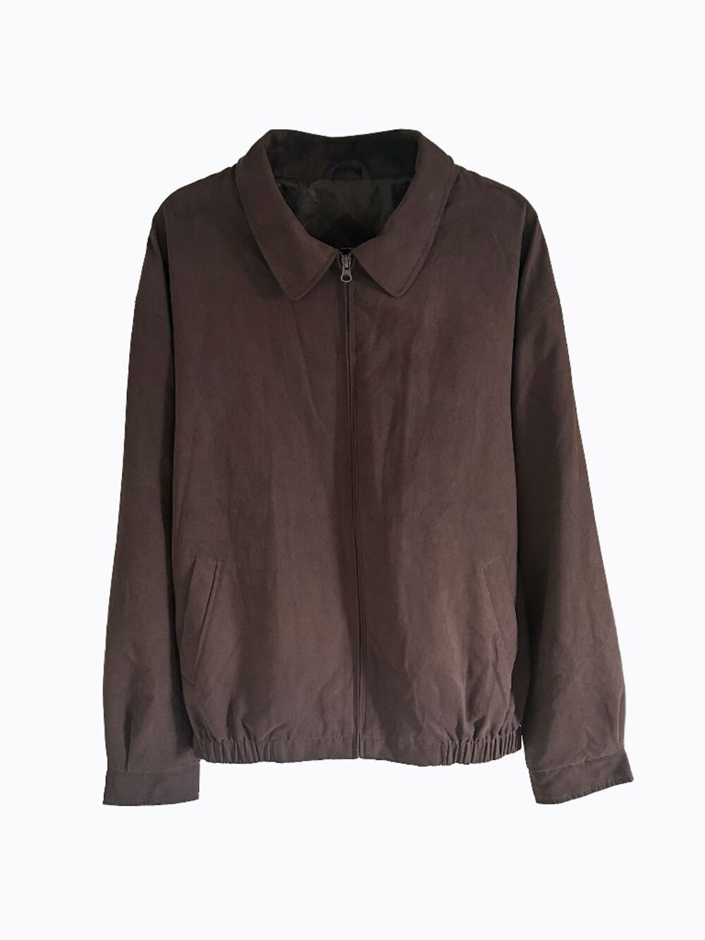 Cutter & Buck Men Micro Suede City Bomber Jacket XXL Brown Faux Leather Zip Coat